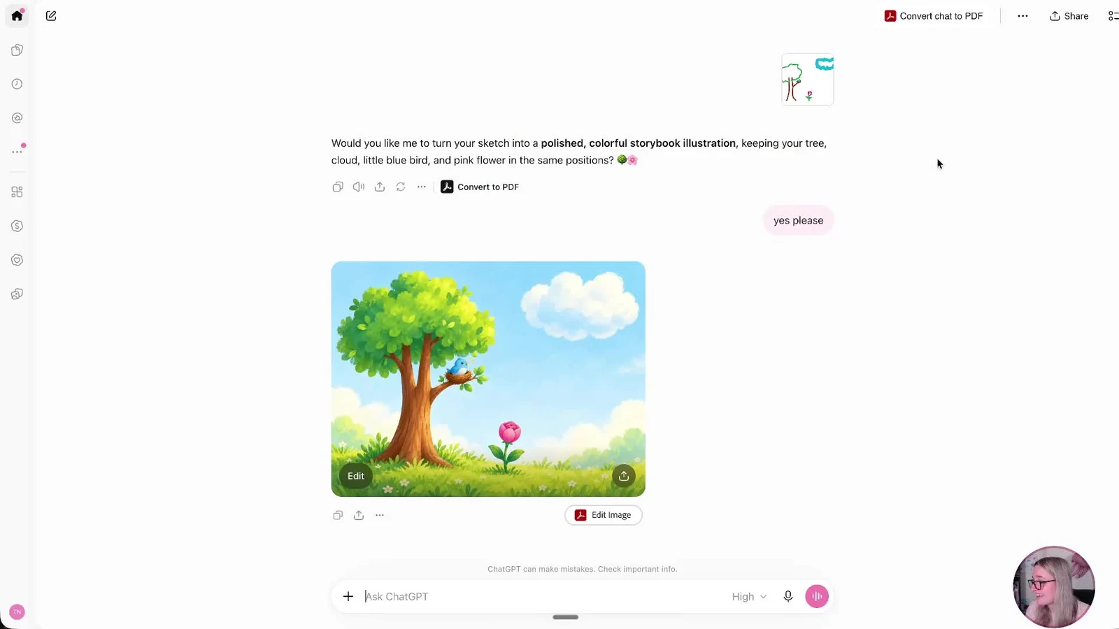 ChatGPT conversation showing the finished illustration